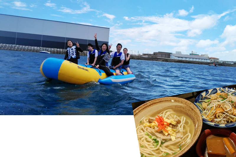 沖縄の海と食べ物の画像